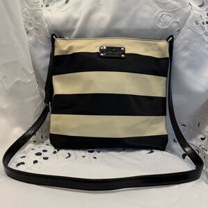 Kate Spade Vintage Black and Cream “Aleah” Striped Crossbody Bag